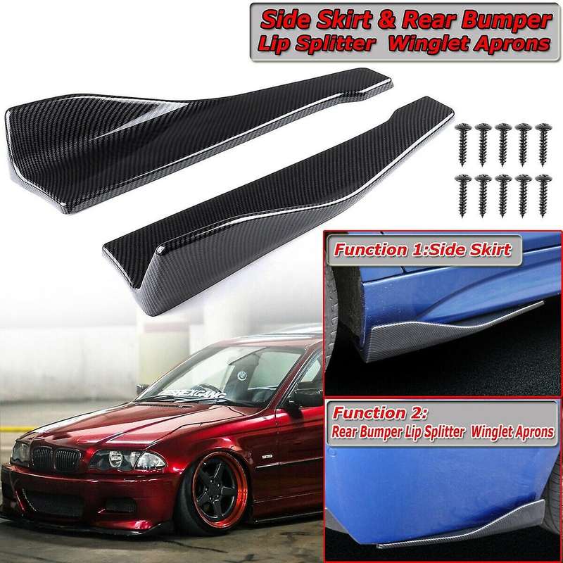 2Pcs 48cm Carbon Fiber ABS Rear Bumper Protector Diffuser Lip Splitter Apron Spoiler Side Skirt Univ