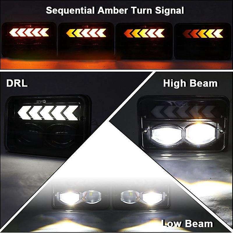 2PCS 4X6 Inch LED Headlight head light lamp Angel Eye with Turn Singal Light, 40W 8250LM Working Hea