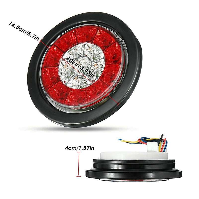 2Pcs 4in Red/White Round Tail 16-LED Stop Brake Turn Signal Lights Truck Trailer Lights