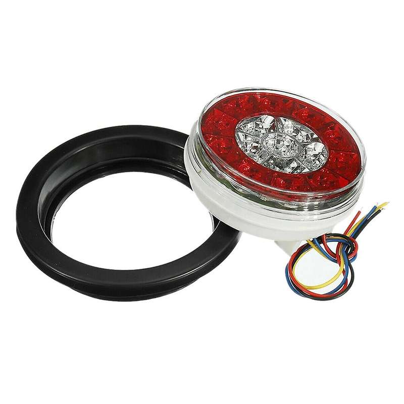 2Pcs 4in Red/White Round Tail 16-LED Stop Brake Turn Signal Lights Truck Trailer Lights