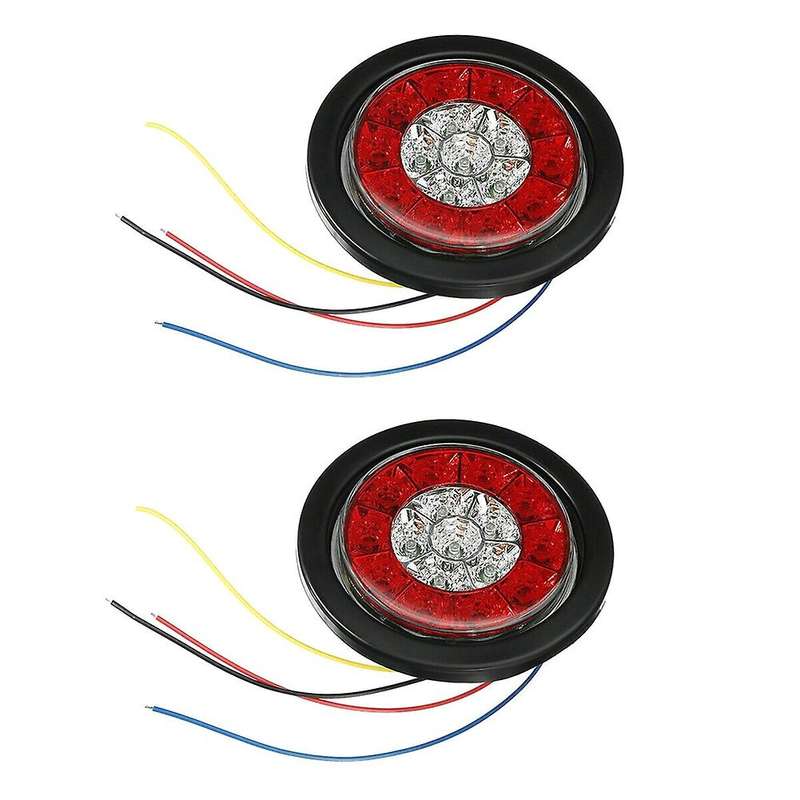 2Pcs 4in Red/White Round Tail 16-LED Stop Brake Turn Signal Lights Truck Trailer Lights