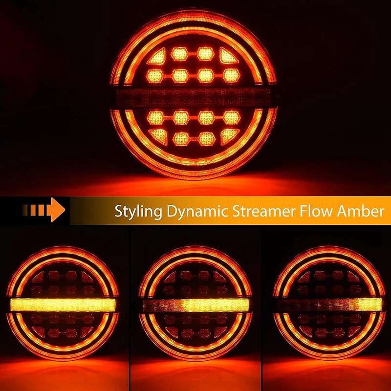 2Pcs 5.3 Inch Round LED Truck Trailer Light Rear Light Brake DRL Flow Turn Signal Lamp Car Ships Van