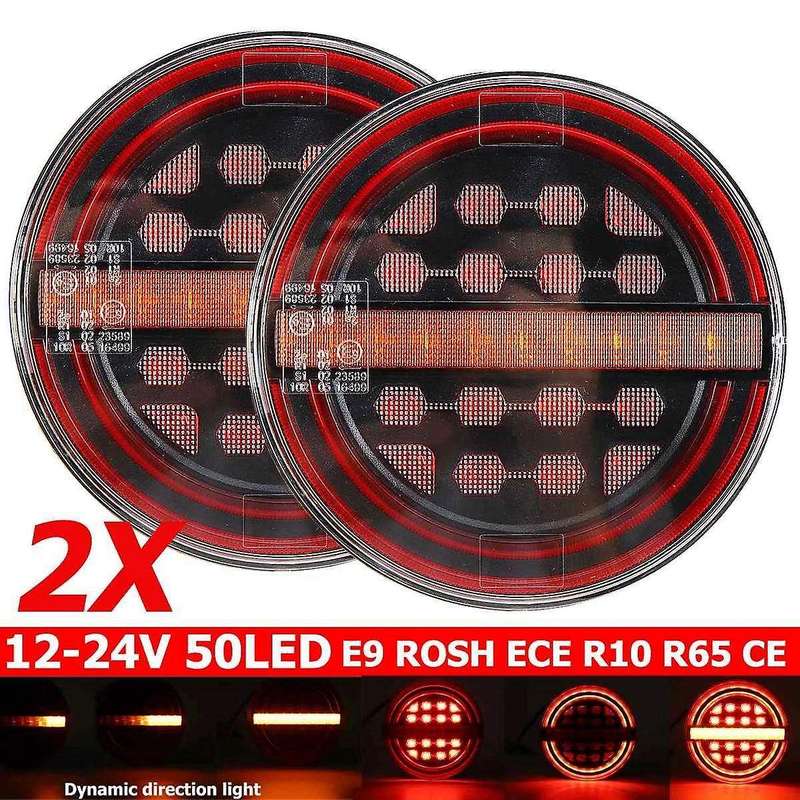 2Pcs 5.3 Inch Round LED Truck Trailer Light Rear Light Brake DRL Flow Turn Signal Lamp Car Ships Van