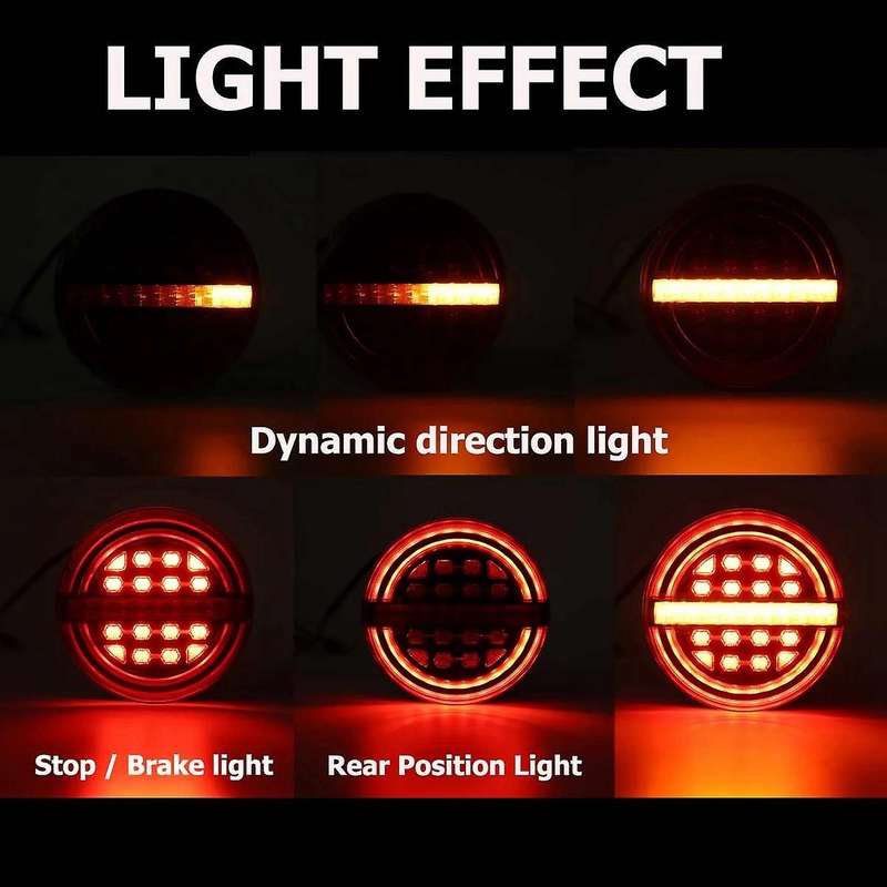 2Pcs 5.3 Inch Round LED Truck Trailer Light Rear Light Brake DRL Flow Turn Signal Lamp Car Ships Van