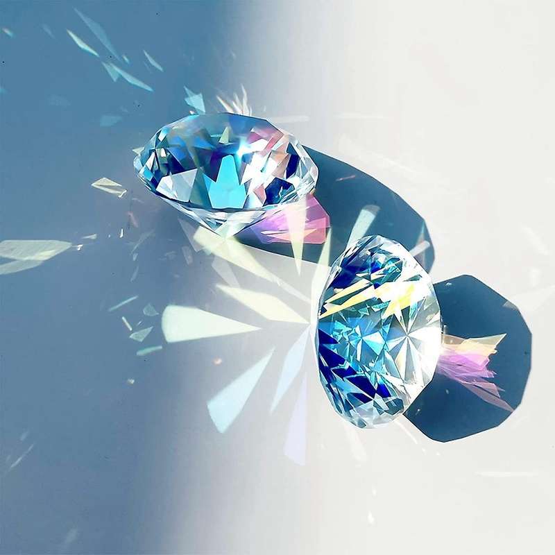 2PCS 50 mm/ 2 Inch Color Faceted Diamond Crystal Rainbow Paperweight Crystal for Home Office Decor a