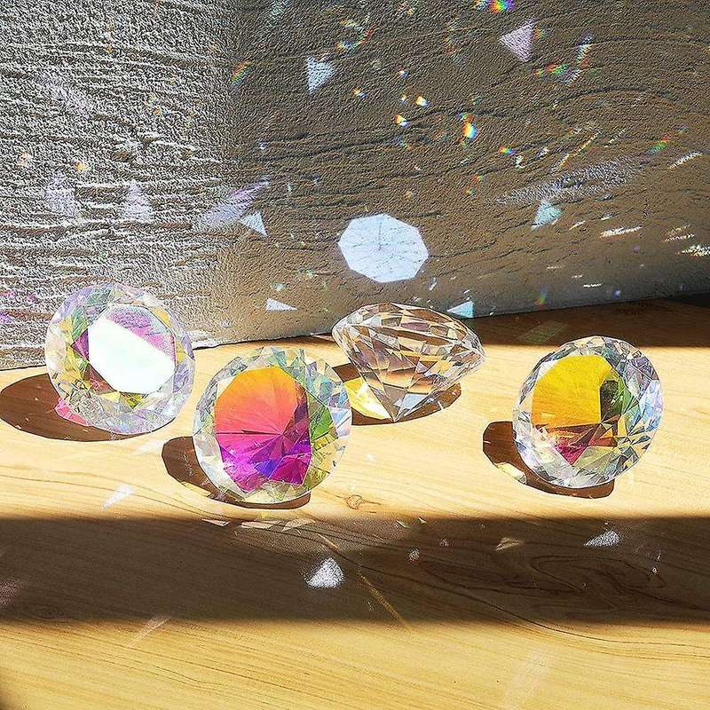 2PCS 50 mm/ 2 Inch Color Faceted Diamond Crystal Rainbow Paperweight Crystal for Home Office Decor a