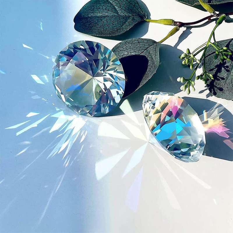 2PCS 50 mm/ 2 Inch Color Faceted Diamond Crystal Rainbow Paperweight Crystal for Home Office Decor a