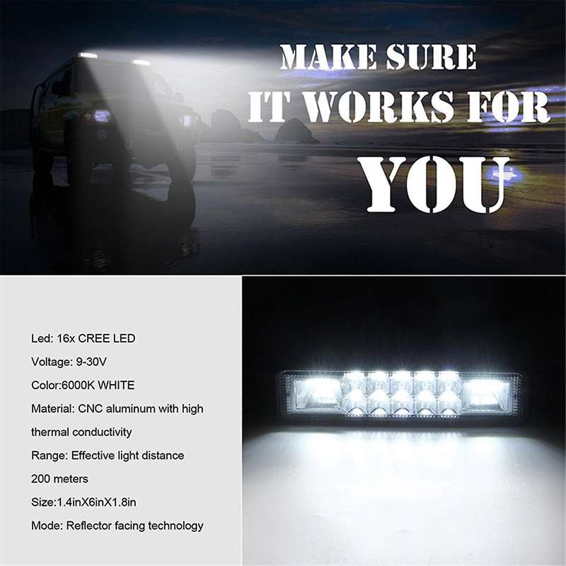 2pcs 6 Inch 120w Flood Spot Led Work Light Bar Waterproof Warning Light for Driving Offroad Car Trac