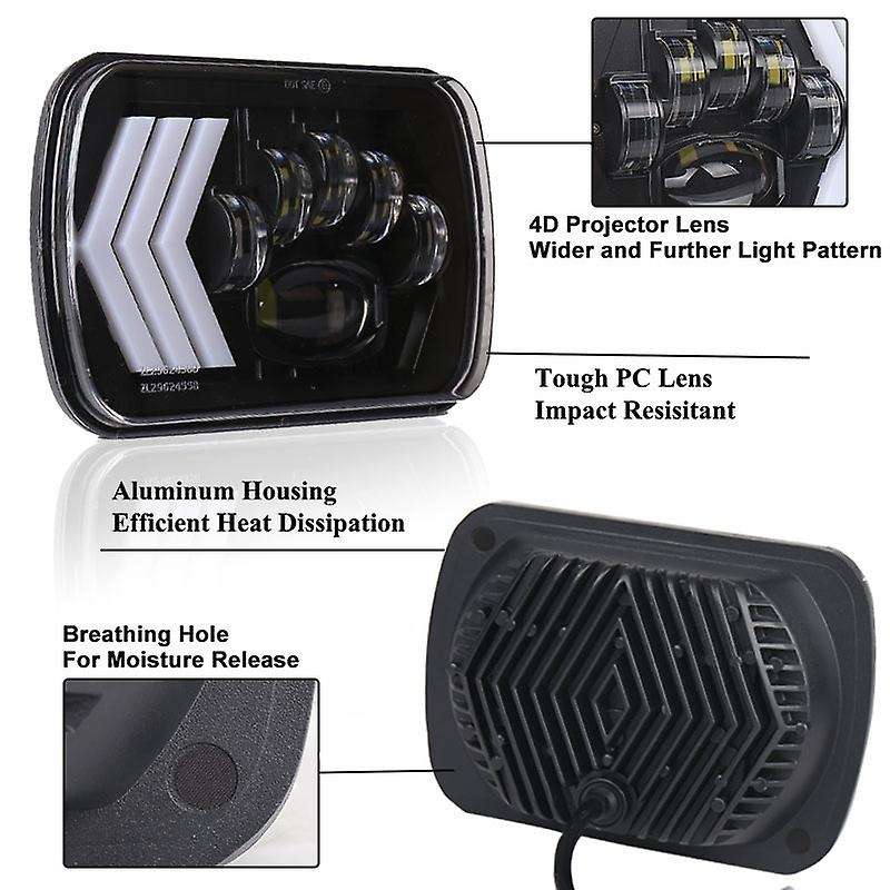 2Pcs 5X7 Inch LED Headlight Angel Eye,55W 4800Lm H4 Wiring Harness Headlight for S10 Express Van for