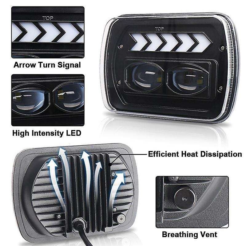 2PCS 5X7 Inch LED Headlight Head Light Lamp Angel Eye with Turn Singal Light, 40W 8250LM Working Hea