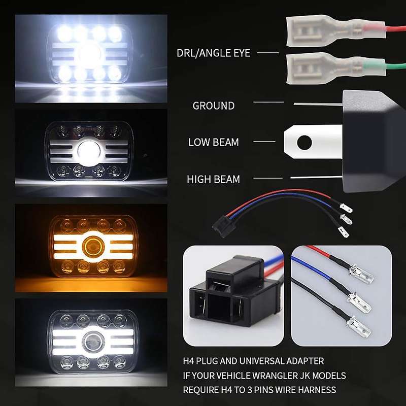 2PCS 5X7 7X6 Inch LED Headlight Angel Eye with 8 Lens, 500W 30000LM Working Headlight for