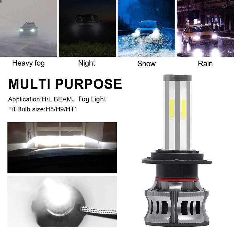 2PCS 6 Sides LED Headlight Kit H7 High Low Beam DOB LED Bulb Car Lighting 3000K 6000K 8000K Three Co