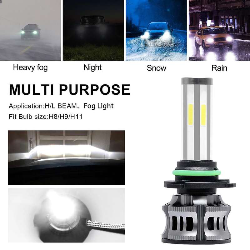 2PCS 6 Sides LED Headlight Kit High Low Beam DOB LED Bulb Car Lighting 3000K 6000K 8000K Three Color