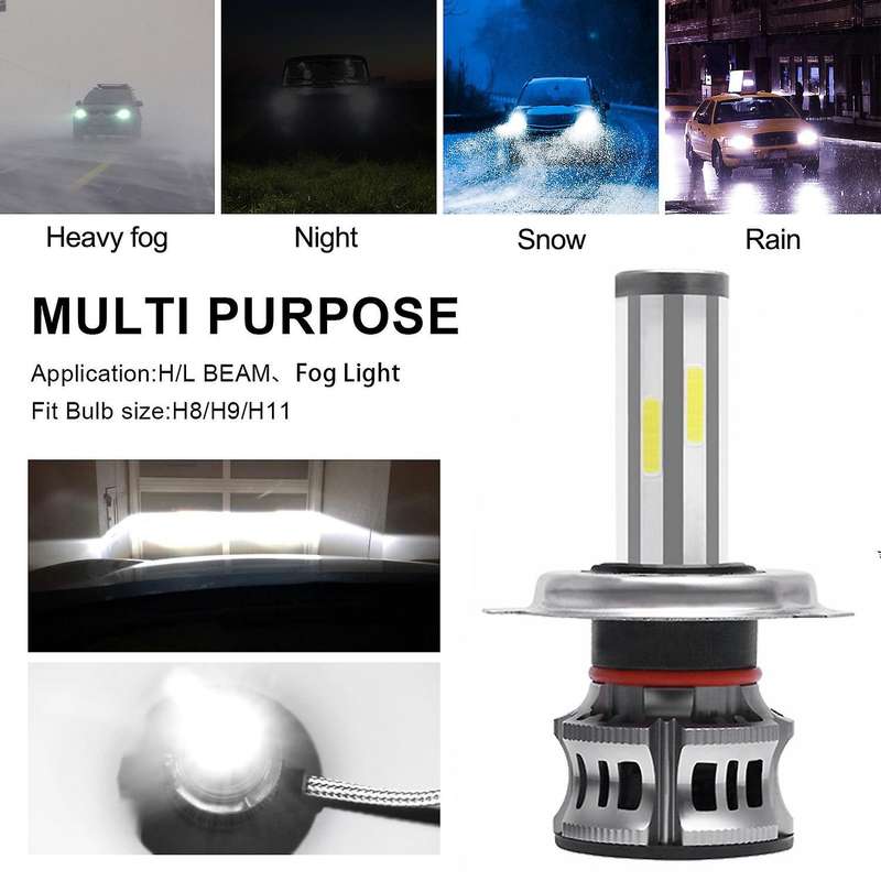 2PCS 6 Sides LED Headlight Kit H4 High Low Beam DOB LED Bulb Car Lighting 3000K 6000K 8000K Three Co