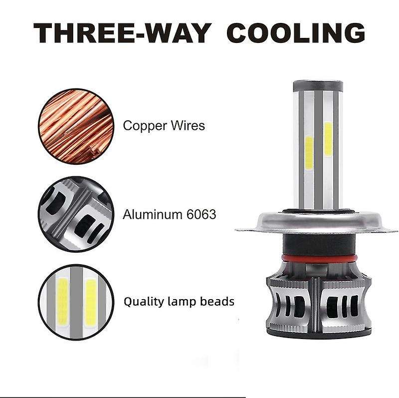 2PCS 6 Sides LED Headlight Kit H4 High Low Beam DOB LED Bulb Car Lighting 3000K 6000K 8000K Three Co