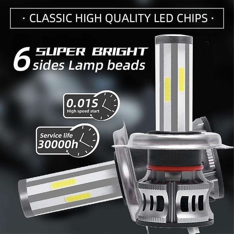 2PCS 6 Sides LED Headlight Kit H4 High Low Beam DOB LED Bulb Car Lighting 3000K 6000K 8000K Three Co