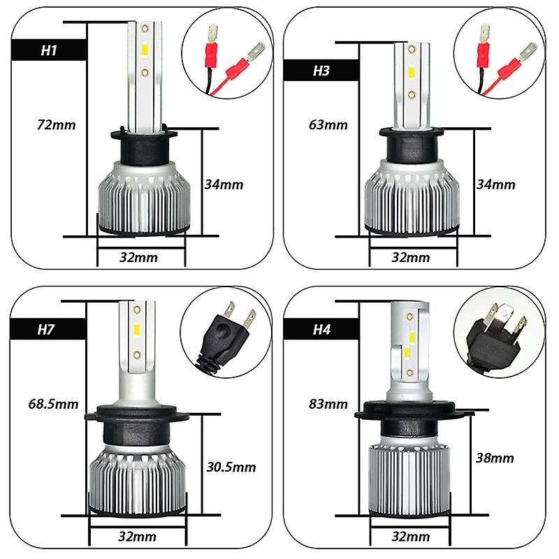 2Pcs 6000K Csp Car Led Headlight Bulb 50W 6400Lm Car Shape 9012