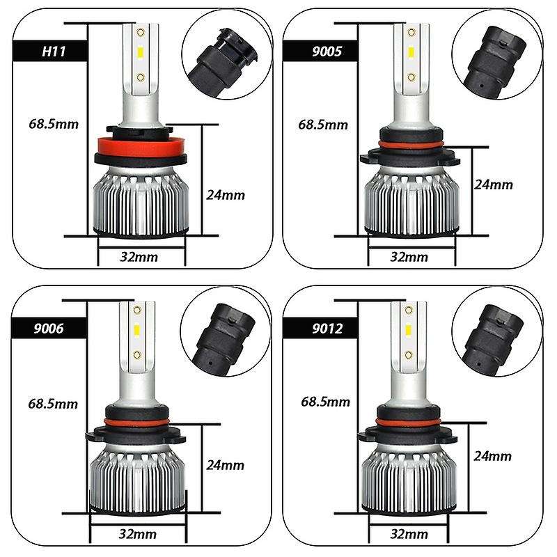 2Pcs 6000K Csp Car Led Headlight Bulb 50W 6400Lm Car Shape 9012