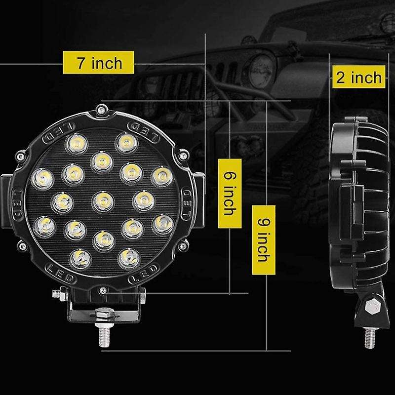 2Pcs 7 Inch LED Offroad Pod Lights Bar 51W Spot Bumper Driving Headlight Fog Light for Off Road, Tru