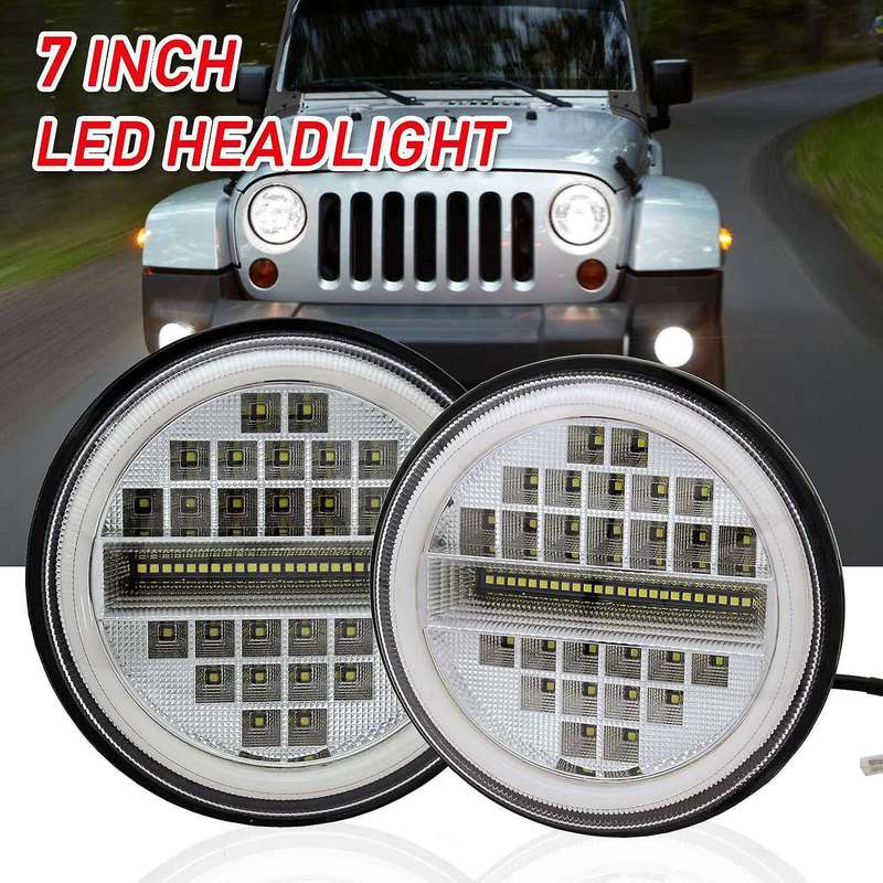 2Pcs 7 Inch Round 500W LED Headlight Halo Angel Eyes for 97-2017 Wrangler JK LJ TJ