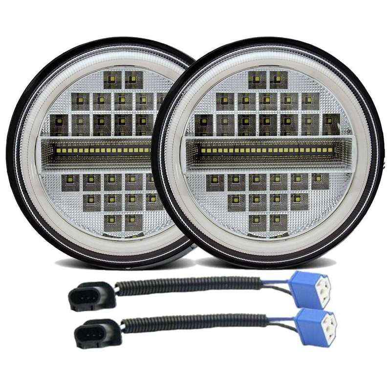 2Pcs 7 Inch Round 500W LED Headlight Halo Angel Eyes for 97-2017 Wrangler JK LJ TJ