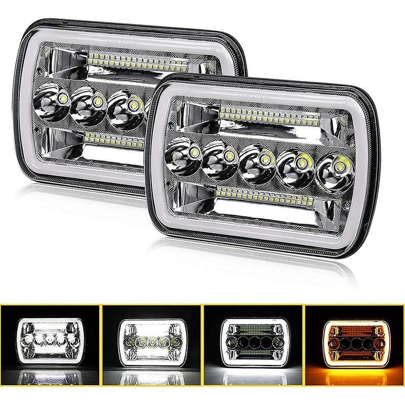 2PCS 7X6 Inch 5X7 LED Headlights Hi/Lo Beam with DRL Square Work Lights for /Off-Road/ATV/Truck,HL10