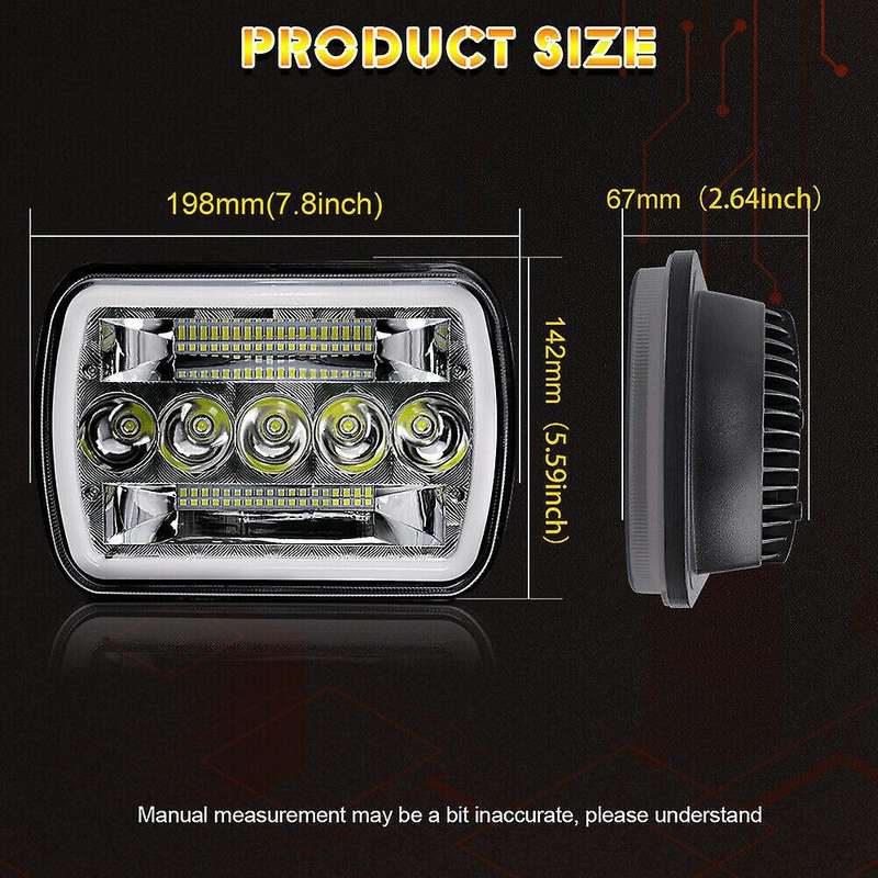 2PCS 7X6 Inch 5X7 LED Headlights Hi/Lo Beam with DRL Square Work Lights for /Off-Road/ATV/Truck,HL10