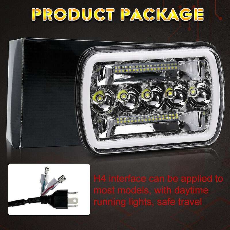 2PCS 7X6 Inch 5X7 LED Headlights Hi/Lo Beam with DRL Square Work Lights for /Off-Road/ATV/Truck,HL10