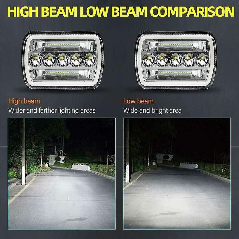 2PCS 7X6 Inch 5X7 LED Headlights Hi/Lo Beam with DRL Square Work Lights for /Off-Road/ATV/Truck,HL10