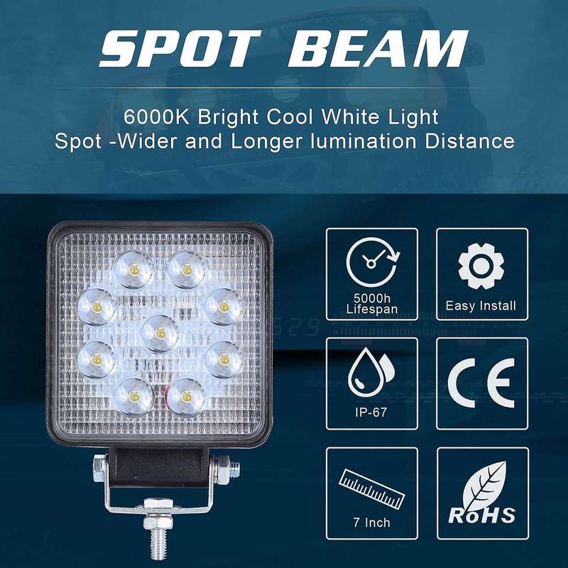 2Pcs 90W 6000K 9000Lm Spotlight Led Work Bars Driving Lamps Waterproof Road Fog Lights for Truck Atv