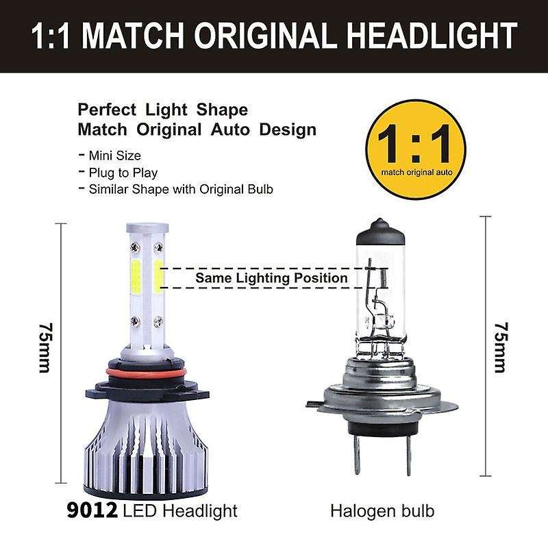 2Pcs 9012 LED Headlight Bulbs Conversion Kit Car Headlamp 20000LM 6500K 100W Cool White Hi/Lo Beam 4