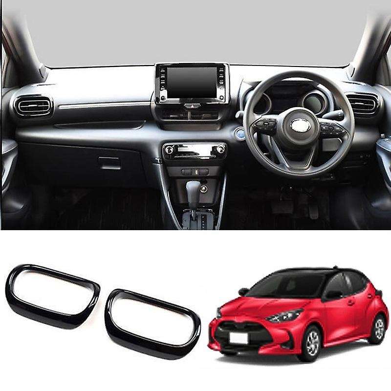 2PCS ABS Bright Black Interior Dashboard Side Outlet Cover Trim for YARiS 20-21