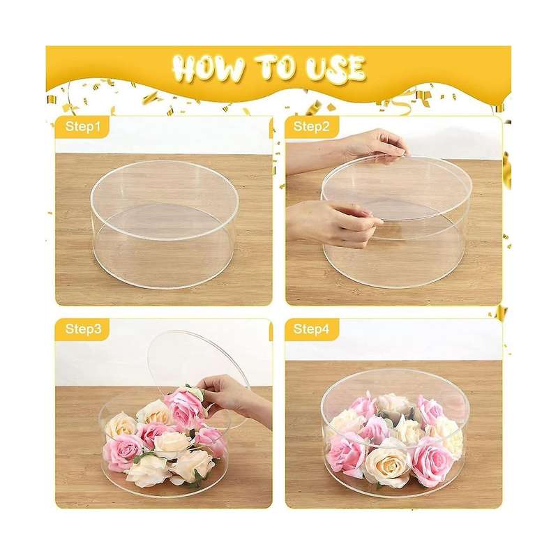 2Pcs Acrylic Fillable Cake Display Board Clear Round Fillable Cake Stand Display Box for Wedding Bi