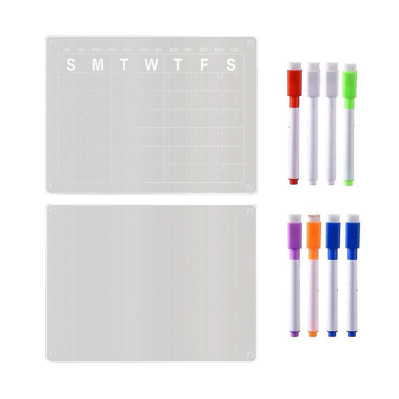 2pcs Acrylic Magnetic Calendar for Fridge, Dry Erase Board Calendar,reusable Planner with 8 Dry Eras