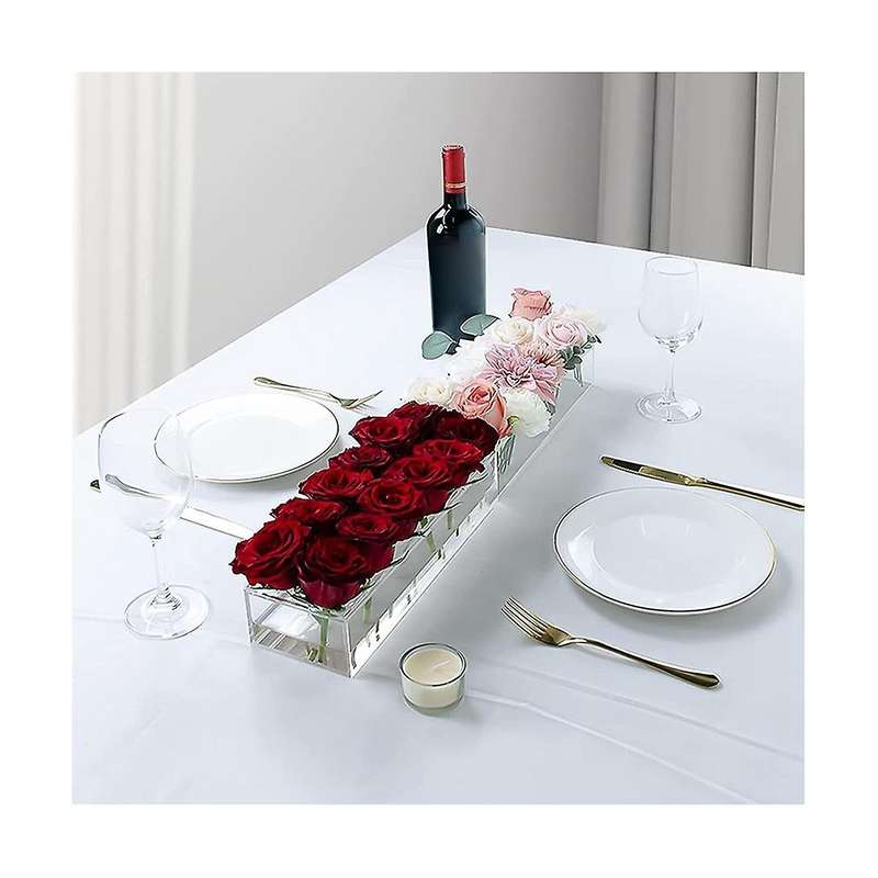 2Pcs Acrylic Rectangle Flower Vase Long Flower Container Planter Pot Decorative Vase for Office Tab