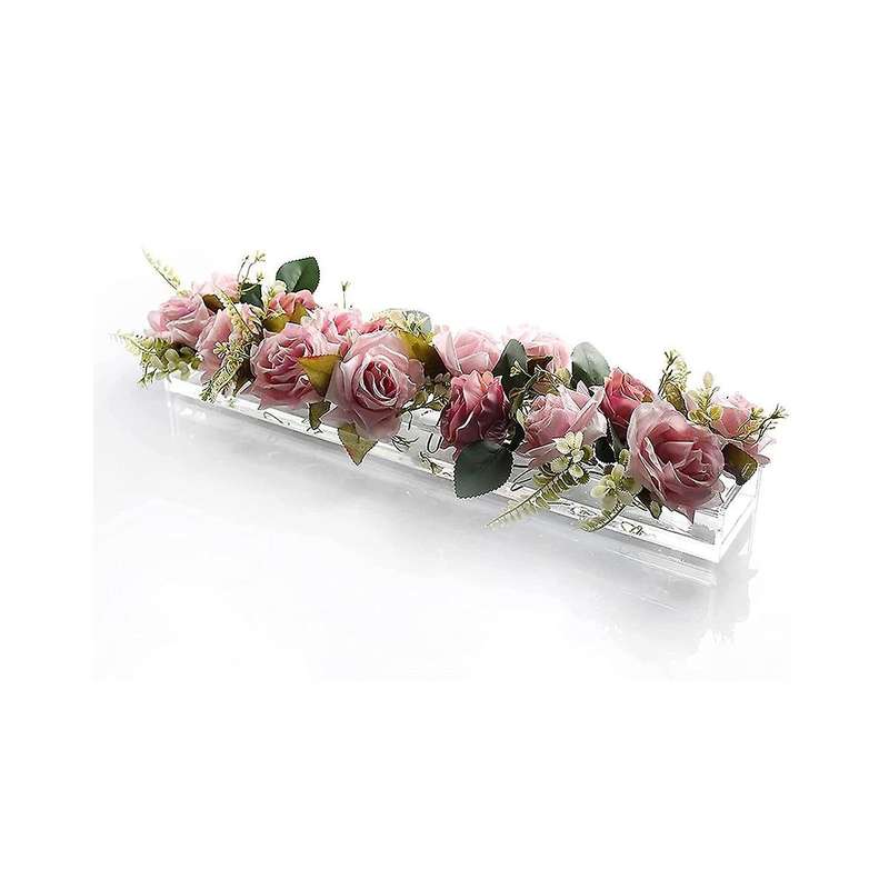 2Pcs Acrylic Rectangle Flower Vase Long Flower Container Planter Pot Decorative Vase for Office Tab