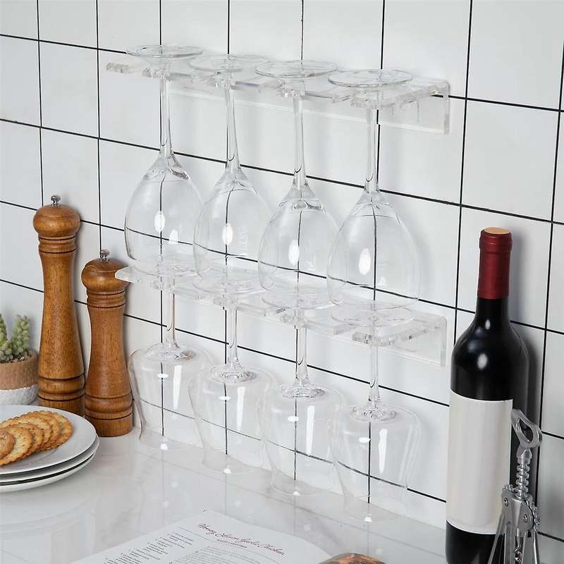 2pcs Acrylic Wine Glass Holder Wall Mounted Cup Holder Wine Glass Hanging Rack Kitchen Cupboard Bar