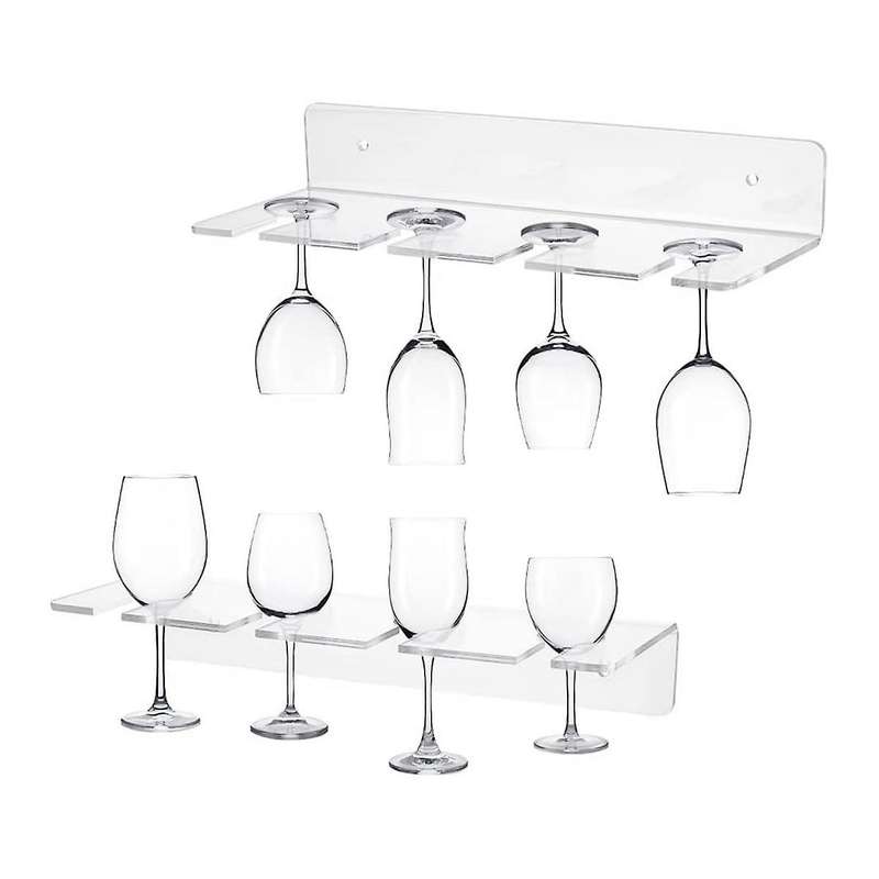 2pcs Acrylic Wine Glass Holder Wall Mounted Cup Holder Wine Glass Hanging Rack Kitchen Cupboard Bar