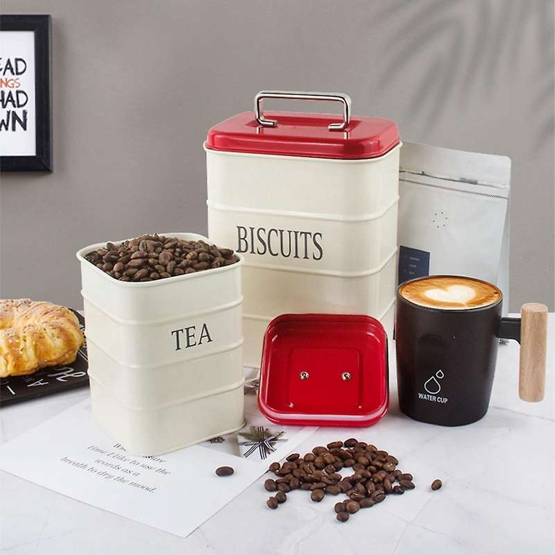 2Pcs Air Tight Metal Storage Jar with Lid Coffee Beans Tea Spice Sugar Oatmeal Sealing Box Kitchen C