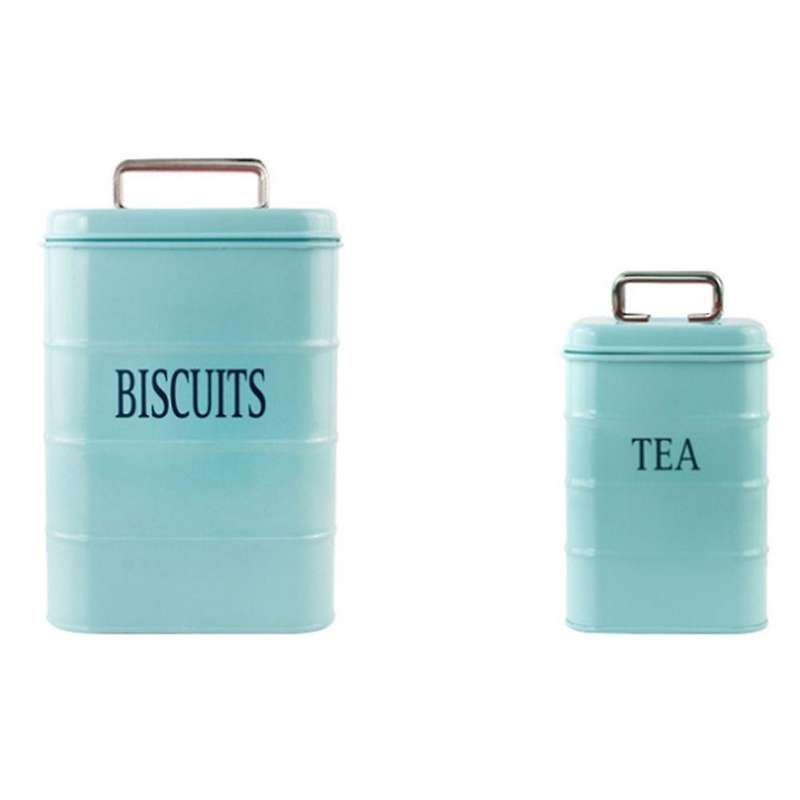 2Pcs Air Tight Metal Storage Jar with Lid Coffee Beans Tea Spice Sugar Oatmeal Sealing Box Kitchen C