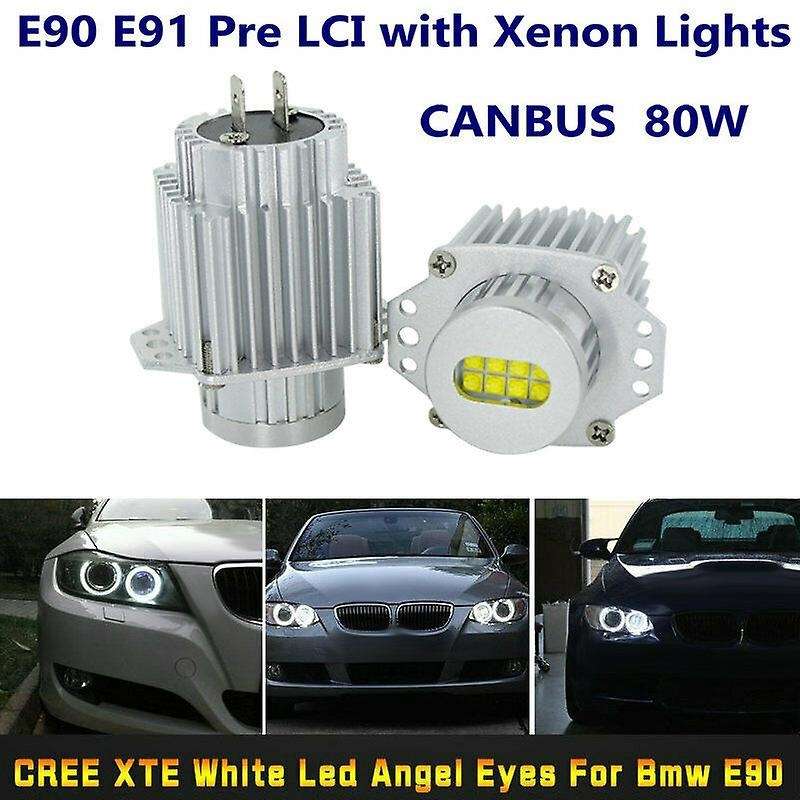 2Pcs Angel Eyes CANbus 80W LED Headlight Marker Light Bulbs Error Free for - E90 E91 3 Series 2005-2