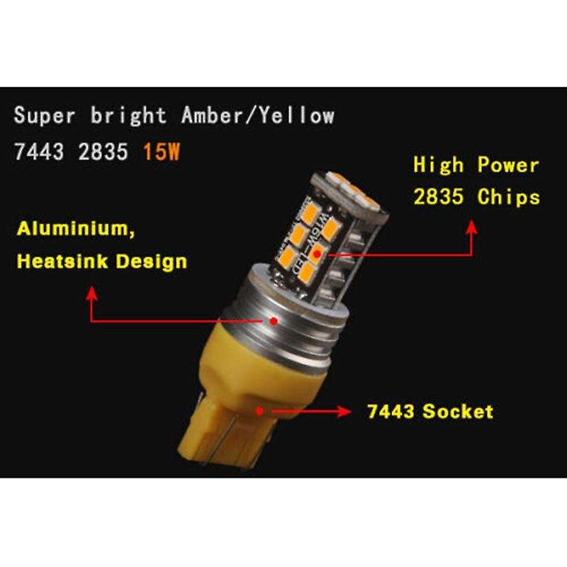 2Pcs Amber/Yellow 7443 7440 High Power 15W Non-Polarity LED Turn Signal Light Bulb