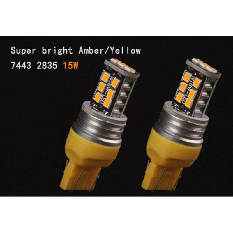 2Pcs Amber/Yellow 7443 7440 High Power 15W Non-Polarity LED Turn Signal Light Bulb