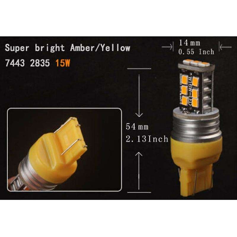 2Pcs Amber/Yellow 7443 7440 High Power 15W Non-Polarity LED Turn Signal Light Bulb