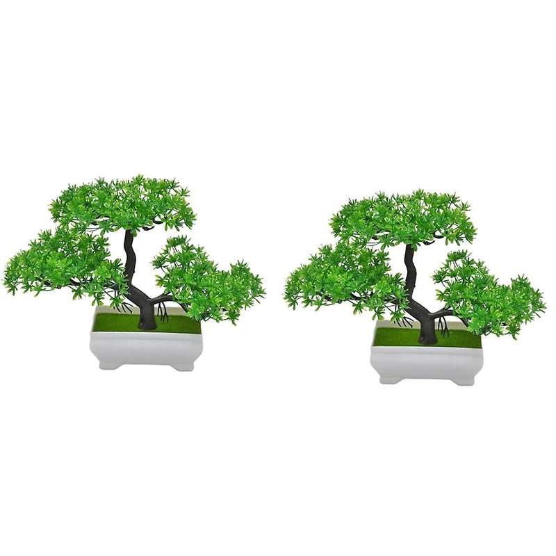 2Pcs Artificial Plant Bonsai Plastic Small Tree Pot Plant Flower Potted Ornaments for Home Room Tabl