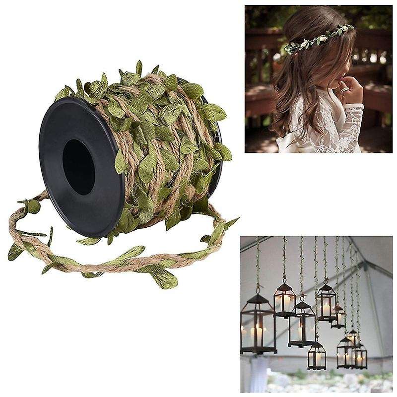 2PCS Artificial Vine Natural Hemp Rope Green Ivy Leaves for Macrame Wall Decor Home Garden Decor Pa
