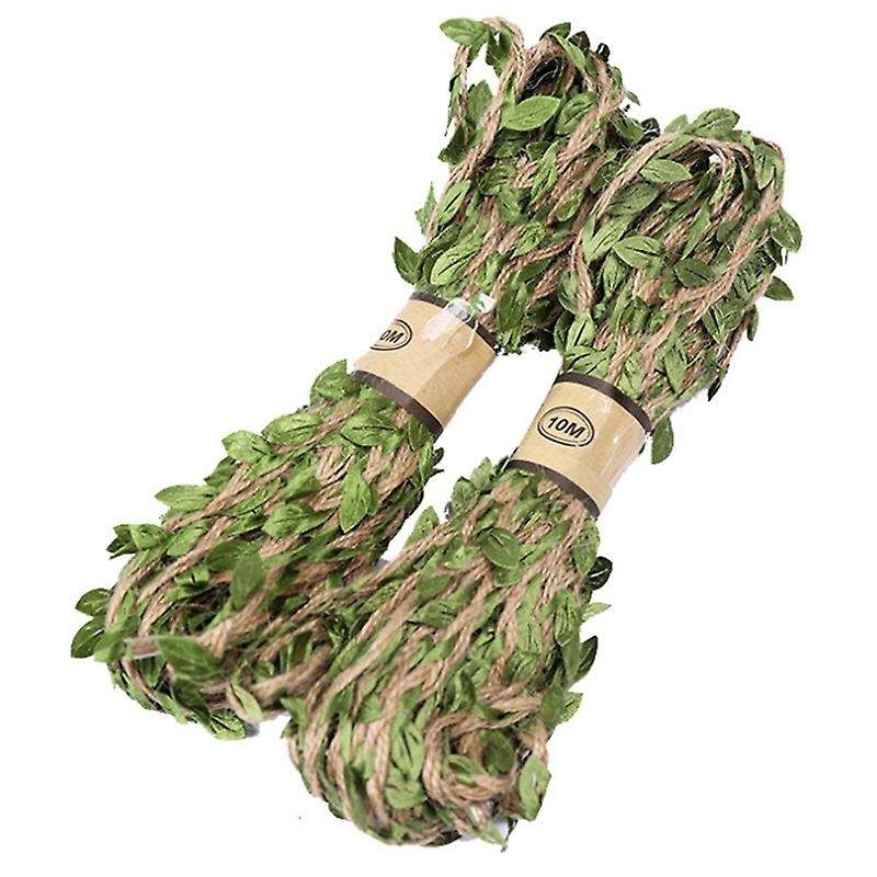 2PCS Artificial Vine Natural Hemp Rope Green Ivy Leaves for Macrame Wall Decor Home Garden Decor Pa