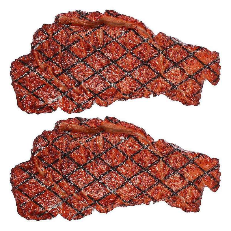 2pcs Artificial Pvc Steak Simulation Food Model Cooked Roast Beef Meat Home Kitchen Market Display