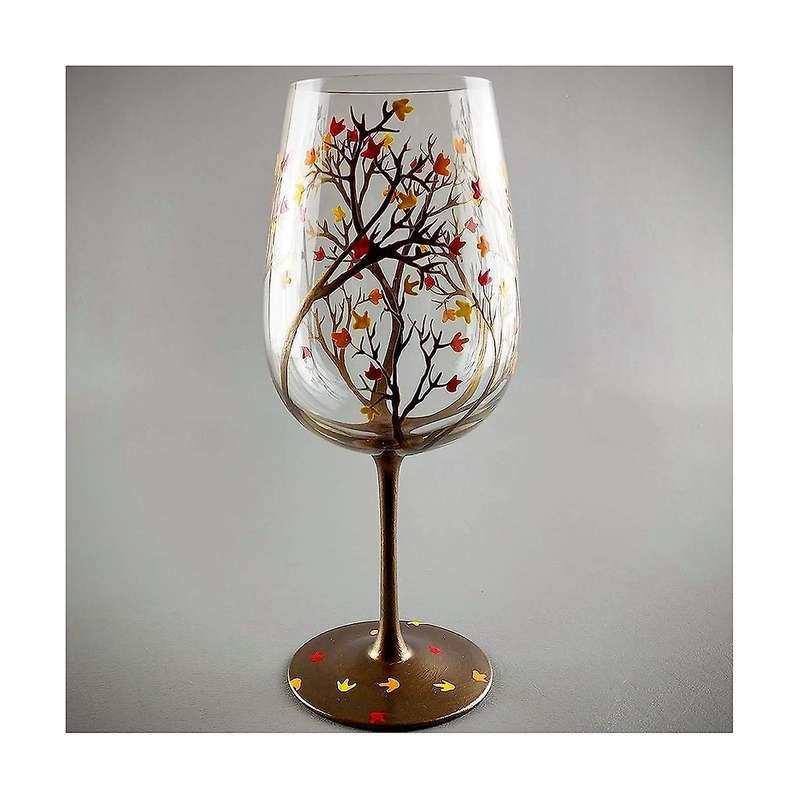 2pcs Autumn Tree Wine Glass - Fall Colors - Leaves Of Red, Yellow, Orange - Hand Painted - Fall Leaf