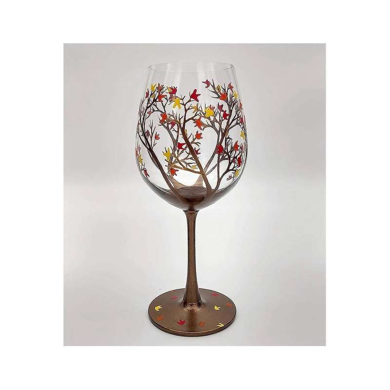 2pcs Autumn Tree Wine Glass - Fall Colors - Leaves Of Red, Yellow, Orange - Hand Painted - Fall Leaf